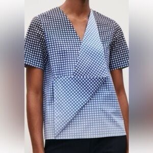 COS shirt Blue White Geometric Blouse versatile career dopamine‎ unique XS